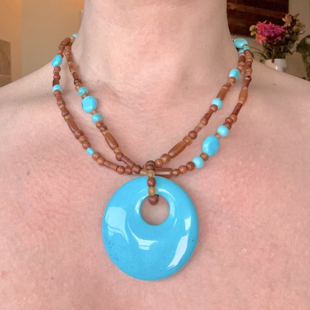 Coldwater Creek Turquoise and Brown Pendant Necklace